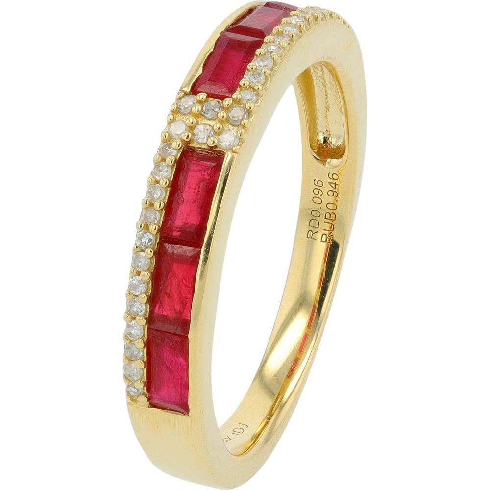 14K Yellow Gold Ruby Band with Channel-Set 0.95 Carats Rubies and Pavé Diamond Accents