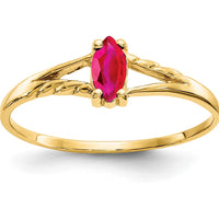 14K Yellow Gold Ruby Birthstone Ring with Marquise-Cut Ruby - 0.33 Carat Total Ruby Weight by Oro Pregiato
