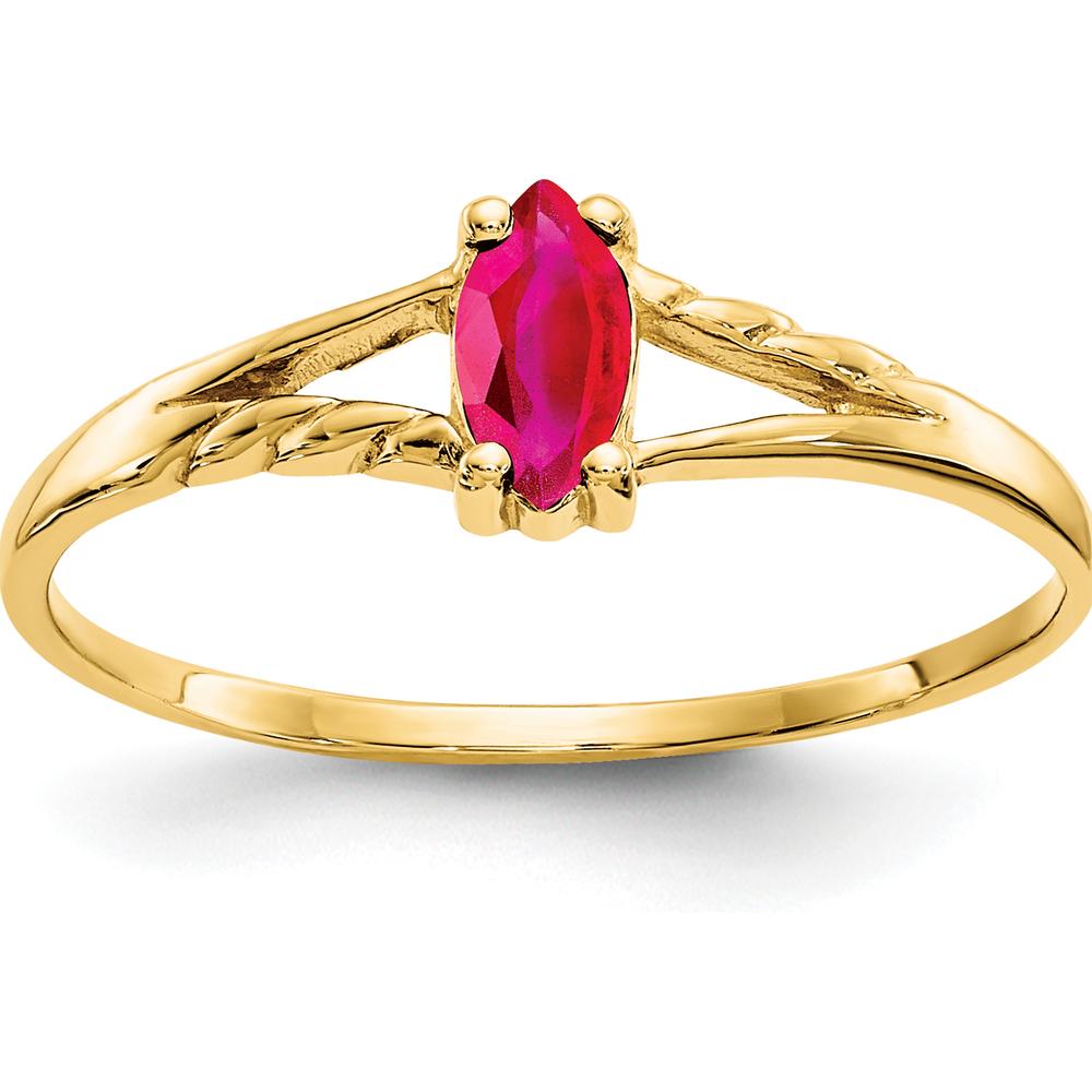 14K Yellow Gold Ruby Birthstone Ring with Marquise-Cut Ruby - 0.33 Carat Total Ruby Weight by Oro Pregiato