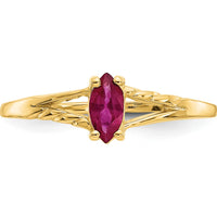 14K Yellow Gold Ruby Birthstone Ring with Marquise-Cut Ruby - 0.33 Carat Total Ruby Weight by Oro Pregiato