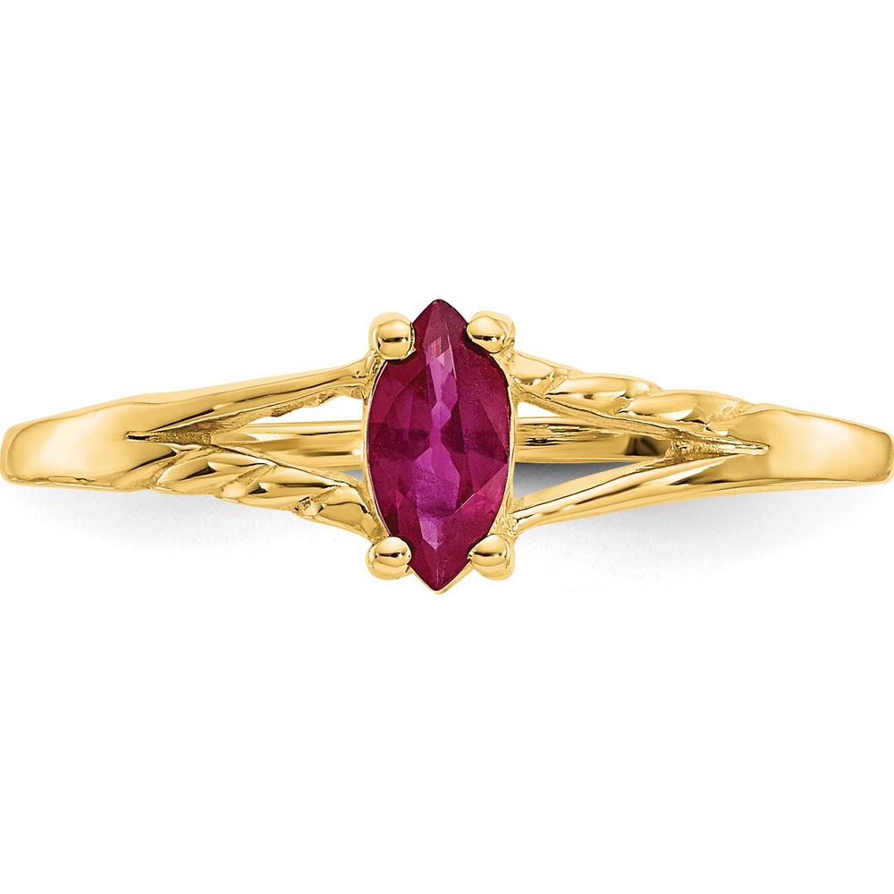 14K Yellow Gold Ruby Birthstone Ring with Marquise-Cut Ruby - 0.33 Carat Total Ruby Weight by Oro Pregiato