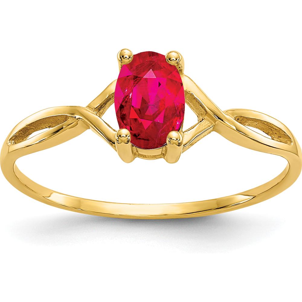 14K Yellow Gold Ruby Birthstone Ring with Oval Faceted Ruby - 0.63 Carat Total Ruby Weight by Oro Pregiato