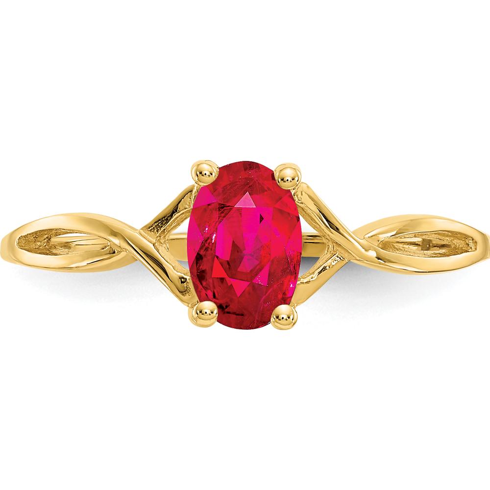 14K Yellow Gold Ruby Birthstone Ring with Oval Faceted Ruby - 0.63 Carat Total Ruby Weight by Oro Pregiato