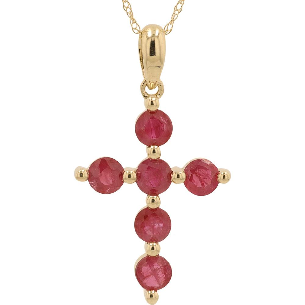 14K Yellow Gold Ruby Cross Pendant - 1.33 Carat Total Ruby Weight