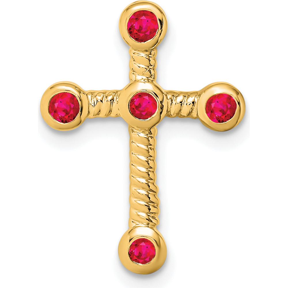 14K Yellow Gold Ruby Cross Slide Pendant - 0.29 Carat Total Ruby Weight by Lumare Gioia