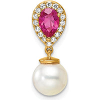 14K Yellow Gold Ruby, Diamond, and Freshwater Cultured Pearl Teardrop Earrings - 0.9 Carat Ruby, 0.085 Carat Diamond Total Weight by Oro Pregiato