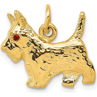 14K Yellow Gold Ruby Eye Scottie Dog Charm with Textured Finish - 0.01 Carat Ruby