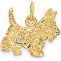 14K Yellow Gold Ruby Eye Scottie Dog Charm with Textured Finish - 0.01 Carat Ruby