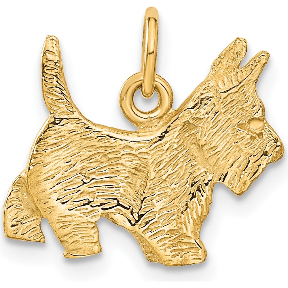 14K Yellow Gold Ruby Eye Scottie Dog Charm with Textured Finish - 0.01 Carat Ruby