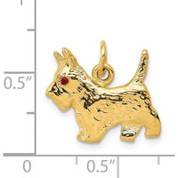 14K Yellow Gold Ruby Eye Scottie Dog Charm with Textured Finish - 0.01 Carat Ruby