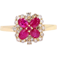 14K Yellow Gold Ruby Flower Ring with Diamond Accents - 0.75 Carat Ruby and 0.30 Carat Diamond Total Weight