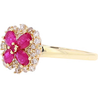 14K Yellow Gold Ruby Flower Ring with Diamond Accents - 0.75 Carat Ruby and 0.30 Carat Diamond Total Weight