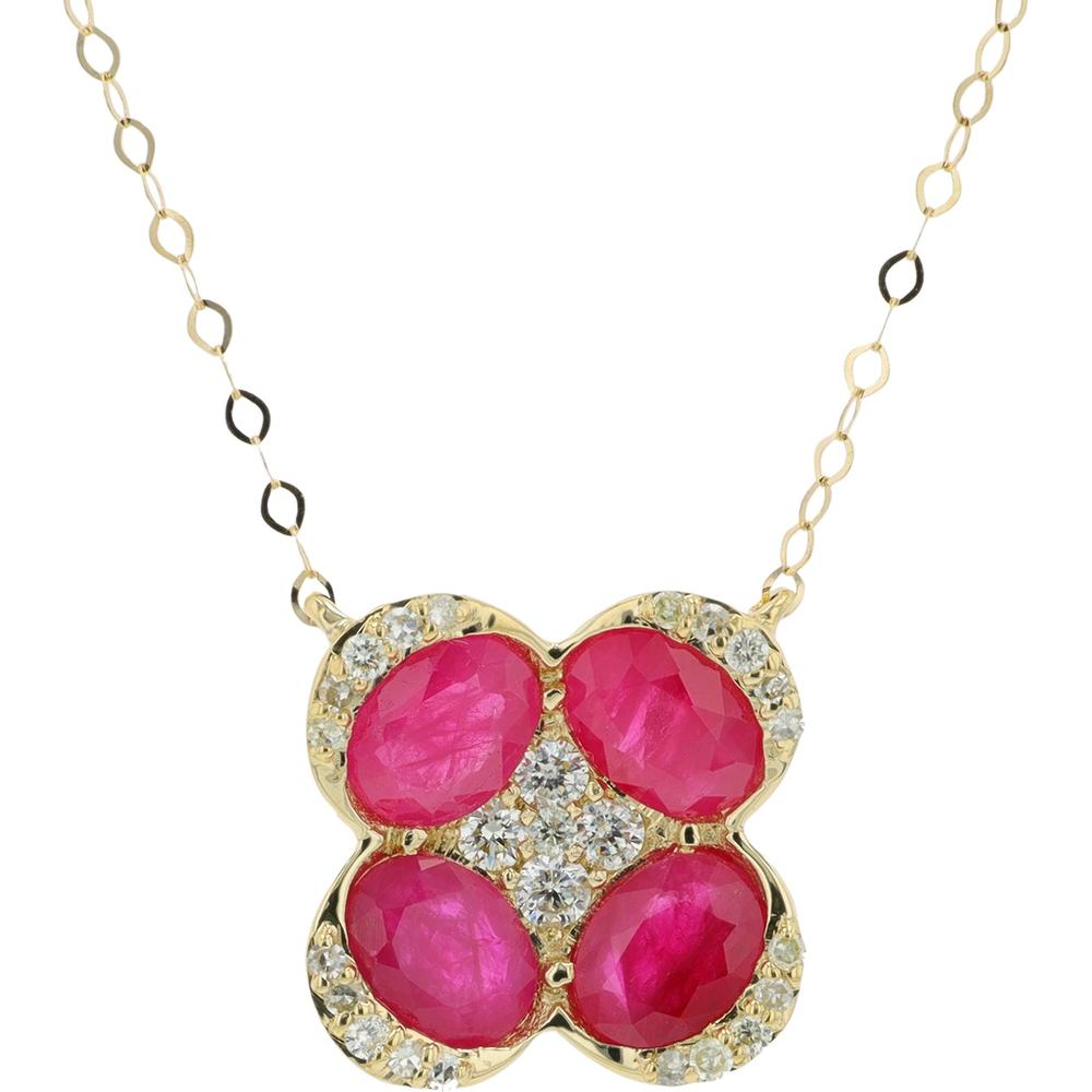 14K Yellow Gold Ruby Necklace with Diamond Accents - 1.50 Carat Ruby, 0.20 Carat Total Diamond Weight