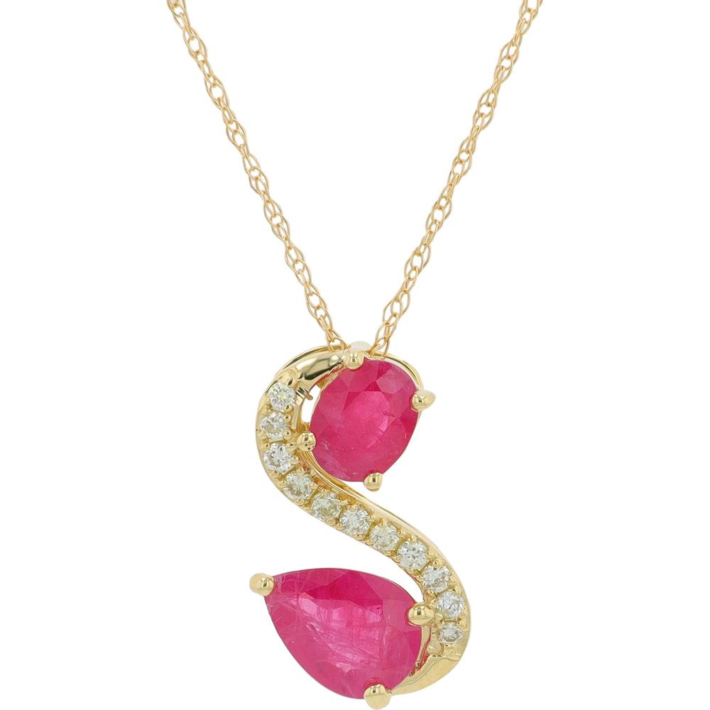 14K Yellow Gold Ruby Pendant with Diamond Accents - 1.10 Carats Total Ruby Weight, 0.10 Carats Total Diamond Weight