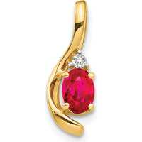 14K Yellow Gold Ruby Pendant with Round Diamond Accent - 0.6 Carat Ruby, 0.007 Carat Diamond by Oro Pregiato