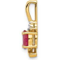 14K Yellow Gold Ruby Pendant with Round Diamond Accent - 0.6 Carat Ruby, 0.007 Carat Diamond by Oro Pregiato