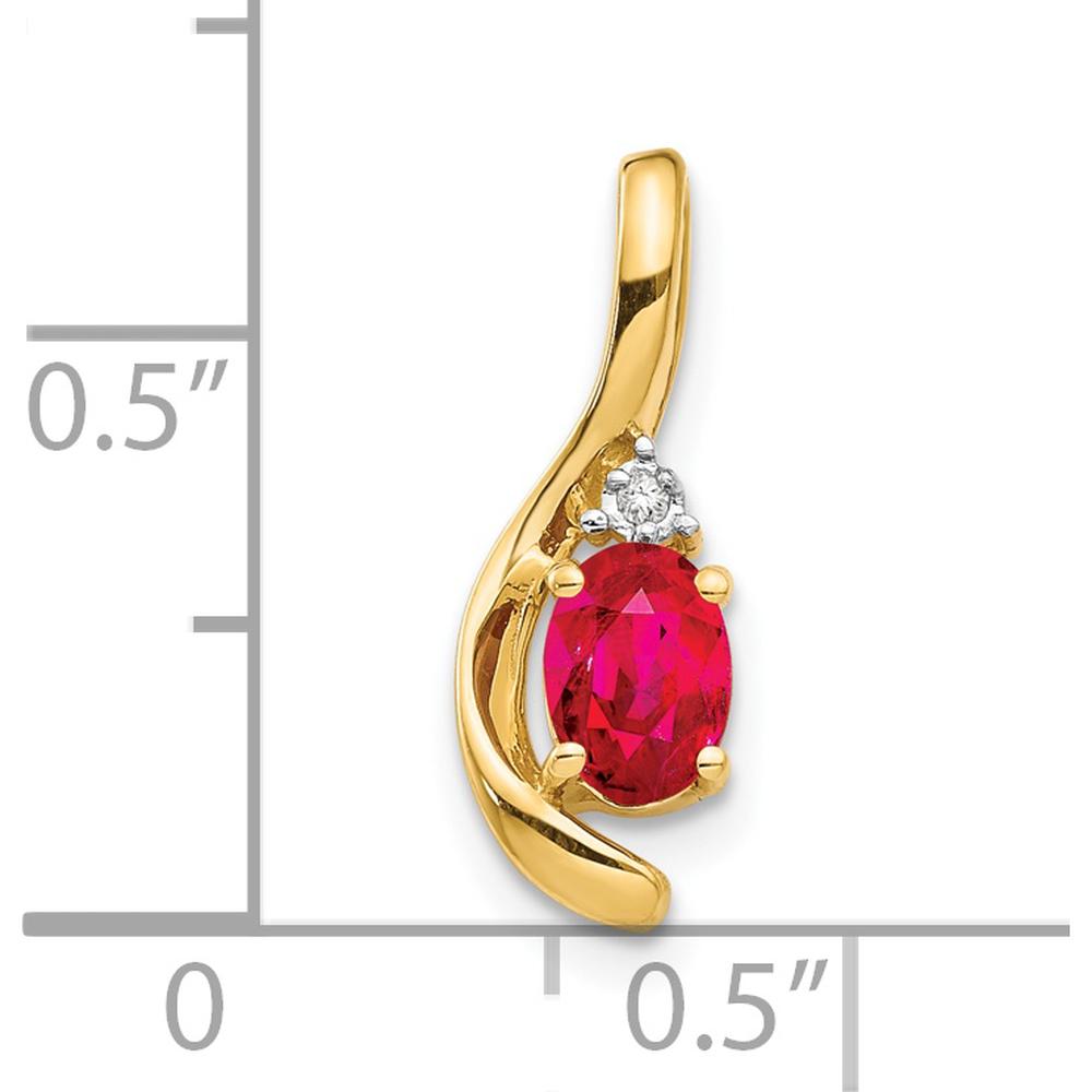 14K Yellow Gold Ruby Pendant with Round Diamond Accent - 0.6 Carat Ruby, 0.007 Carat Diamond by Oro Pregiato