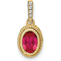 14K Yellow Gold Ruby Pendant with Round Diamond Accent - 0.6 Carat Ruby, 0.03 Carat Diamond Total Weight by Lumare Gioia
