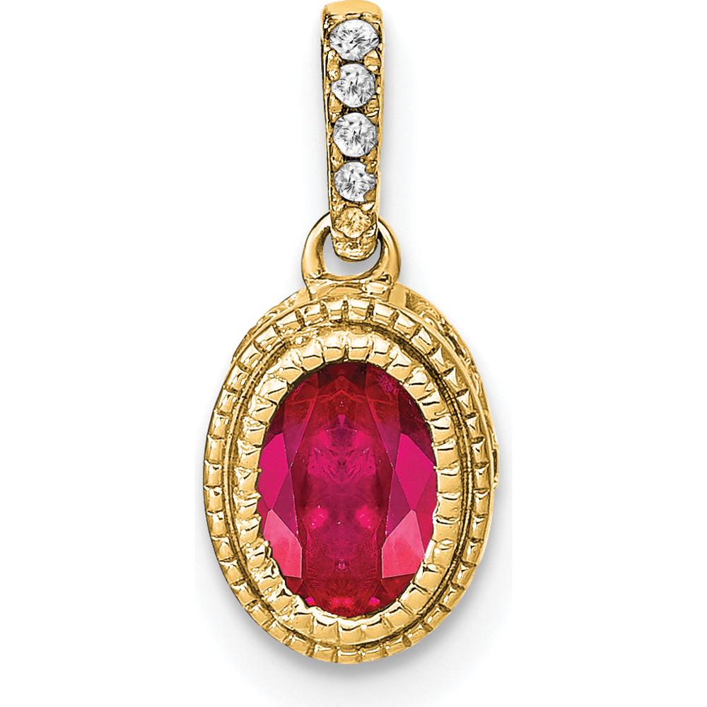 14K Yellow Gold Ruby Pendant with Round Diamond Accent - 0.6 Carat Ruby, 0.03 Carat Diamond Total Weight by Lumare Gioia