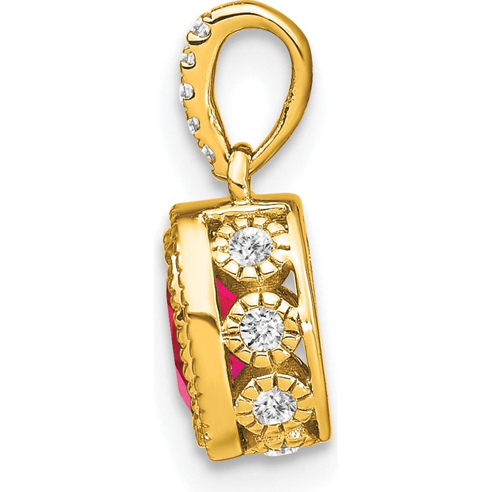 14K Yellow Gold Ruby Pendant with Round Diamond Accent - 0.6 Carat Ruby, 0.03 Carat Diamond Total Weight by Lumare Gioia