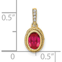 14K Yellow Gold Ruby Pendant with Round Diamond Accent - 0.6 Carat Ruby, 0.03 Carat Diamond Total Weight by Lumare Gioia
