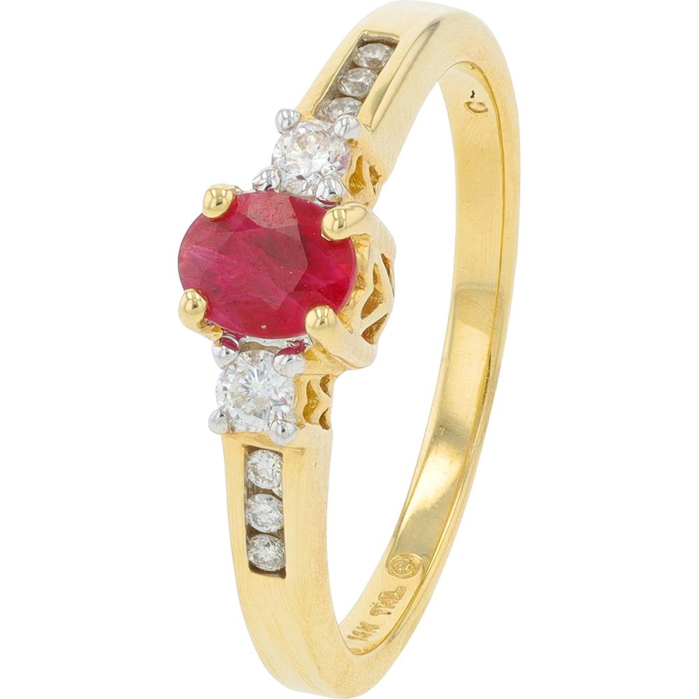14K Yellow Gold Ruby Ring with Diamond Accents - 0.12 Carat Total Diamond Weight