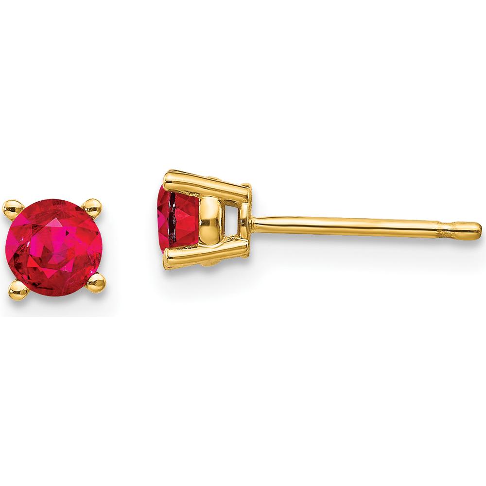 14K Yellow Gold Ruby Stud Earrings with Round Faceted Rubies - 0.74 Carat Total Ruby Weight by Monteluci Fine Jewelry