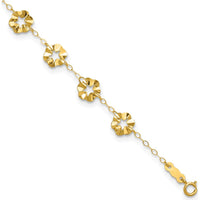 14K Yellow Gold Ruffle Star Flower Anklet with 1" Extender - 11" Total Length