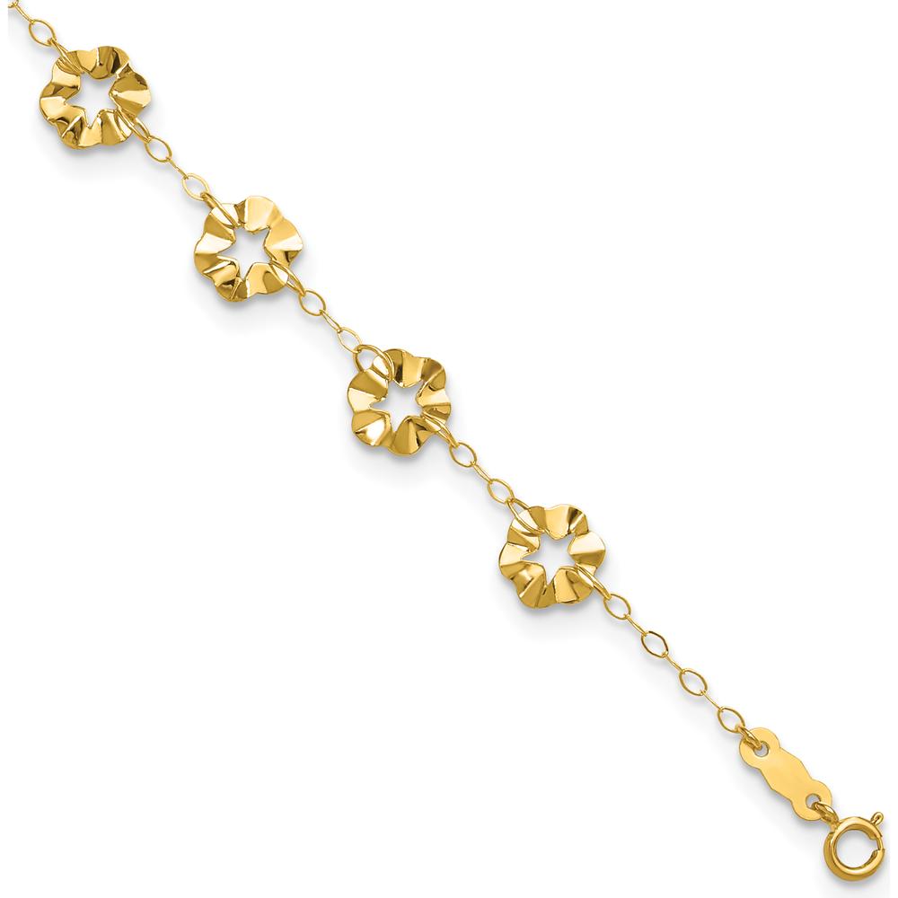 14K Yellow Gold Ruffle Star Flower Anklet with 1" Extender - 11" Total Length