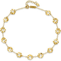 14K Yellow Gold Ruffle Star Flower Anklet with 1" Extender - 11" Total Length