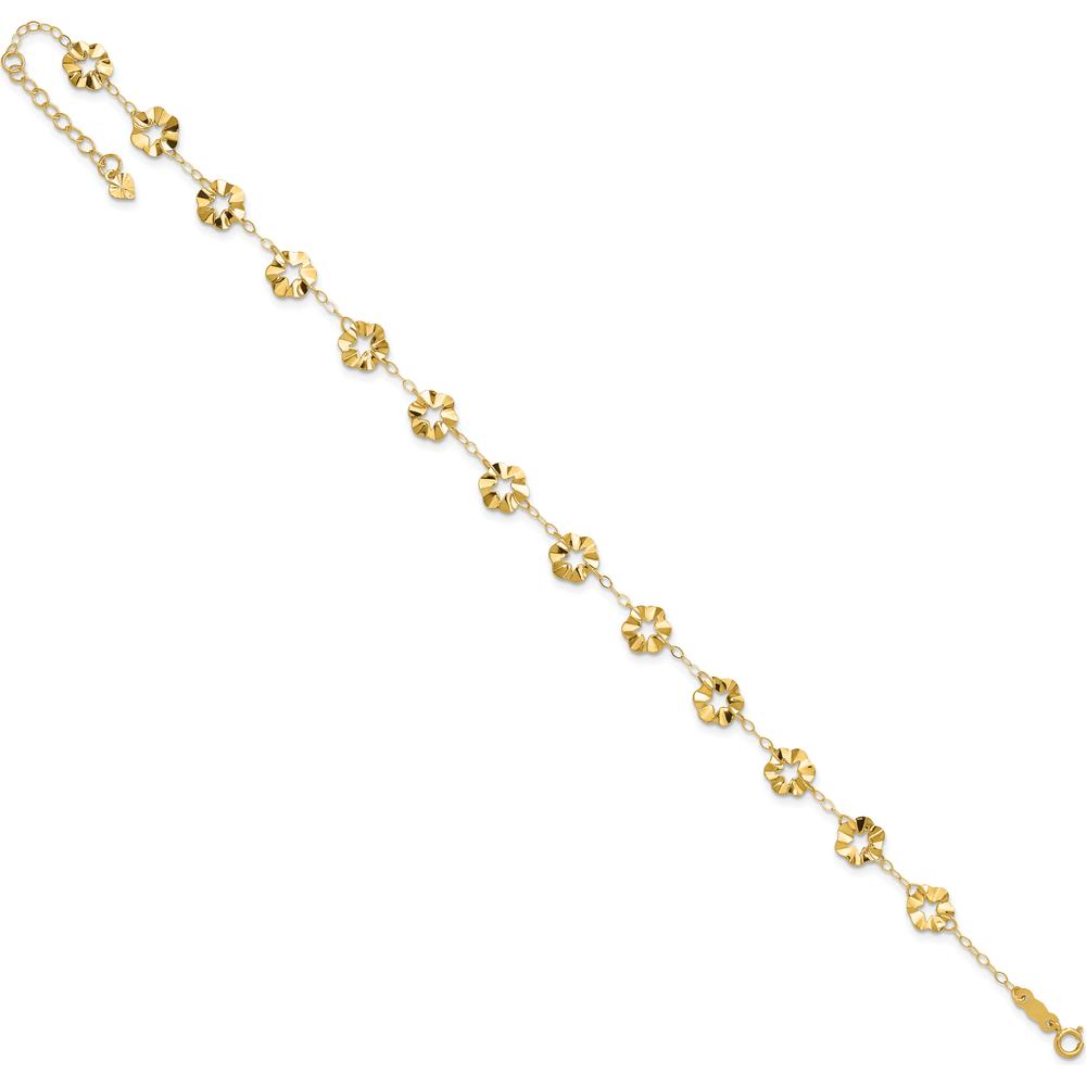 14K Yellow Gold Ruffle Star Flower Anklet with 1" Extender - 11" Total Length
