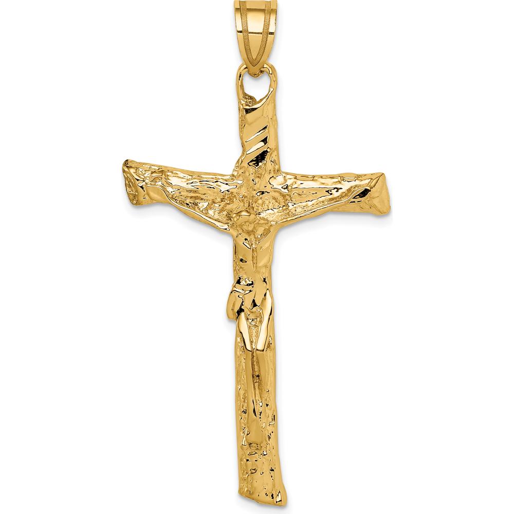 14K Yellow Gold Rugged Tree Crucifix Pendant - 60mm Length, 30mm Width by Oro Pregiato