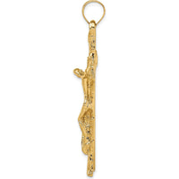 14K Yellow Gold Rugged Tree Crucifix Pendant - 60mm Length, 30mm Width by Oro Pregiato