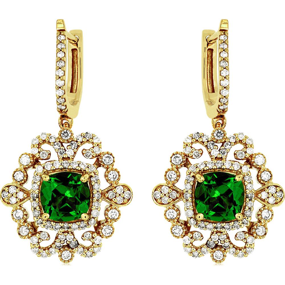 14K Yellow Gold Russalite & Diamond Halo Drop Earrings - 2.80 Carats Total Russalite Weight