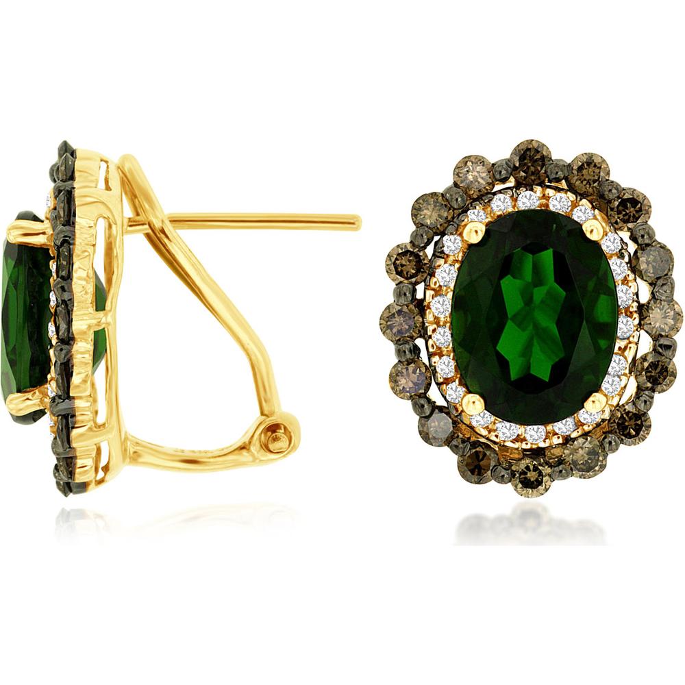 14K Yellow Gold Russalite & Diamond Halo Earrings - 4.10 Carats Russalite, 0.18 Carats Diamond Total Weight