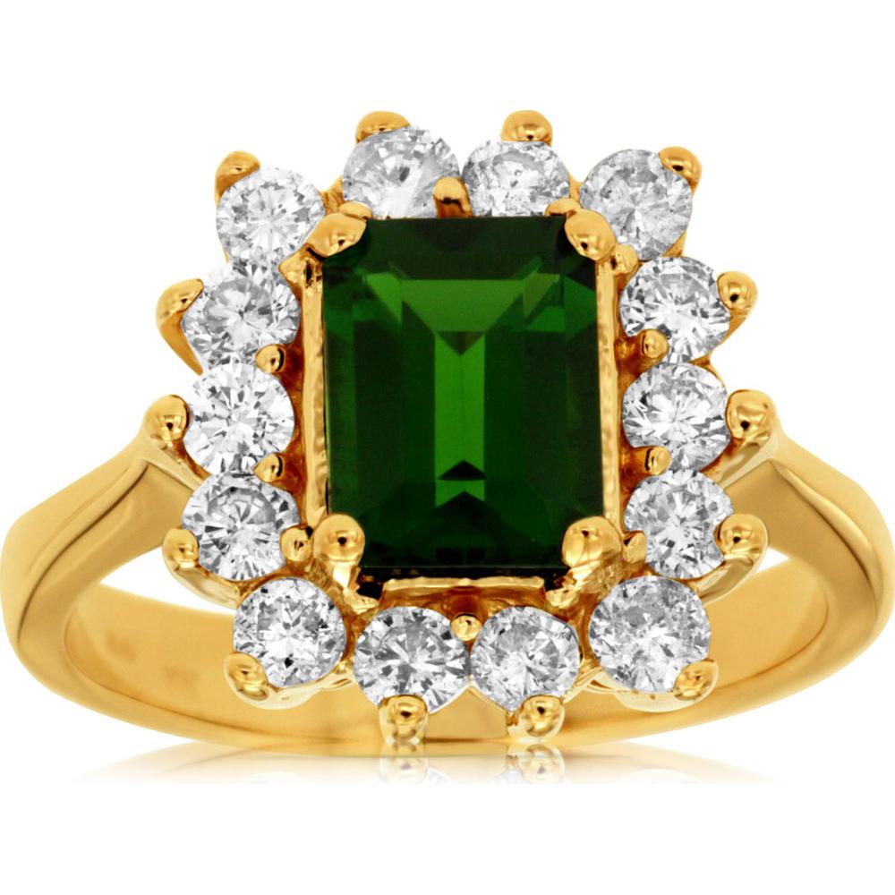 14K Yellow Gold Russalite & Diamond Halo Ring - 2.45 Carats Total Gem Weight