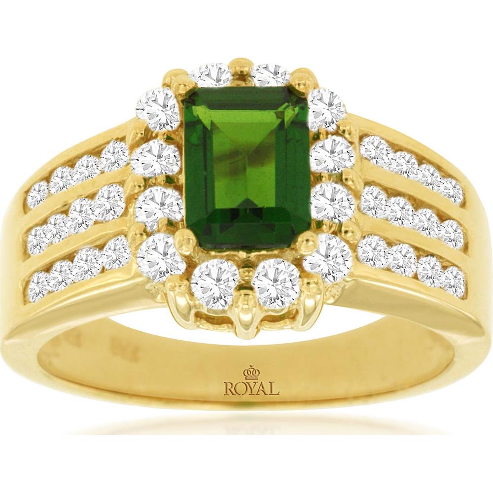 14K Yellow Gold Russalite & Diamond Halo Ring with Emerald Cut Russalite - 2.00 Carats Total Gem Weight