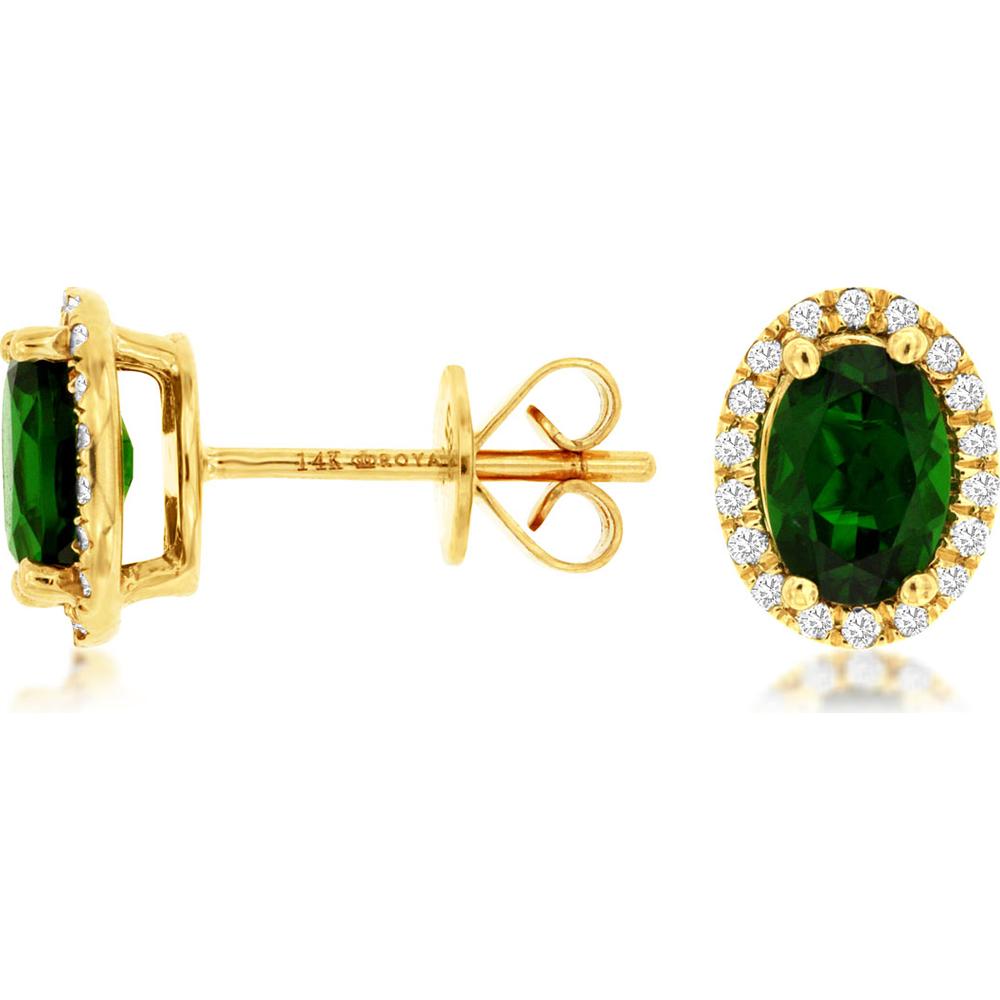 14K Yellow Gold Russalite & Diamond Halo Stud Earrings - 1.90 Carats Russalite, 0.38 Carats Total Diamond Weight