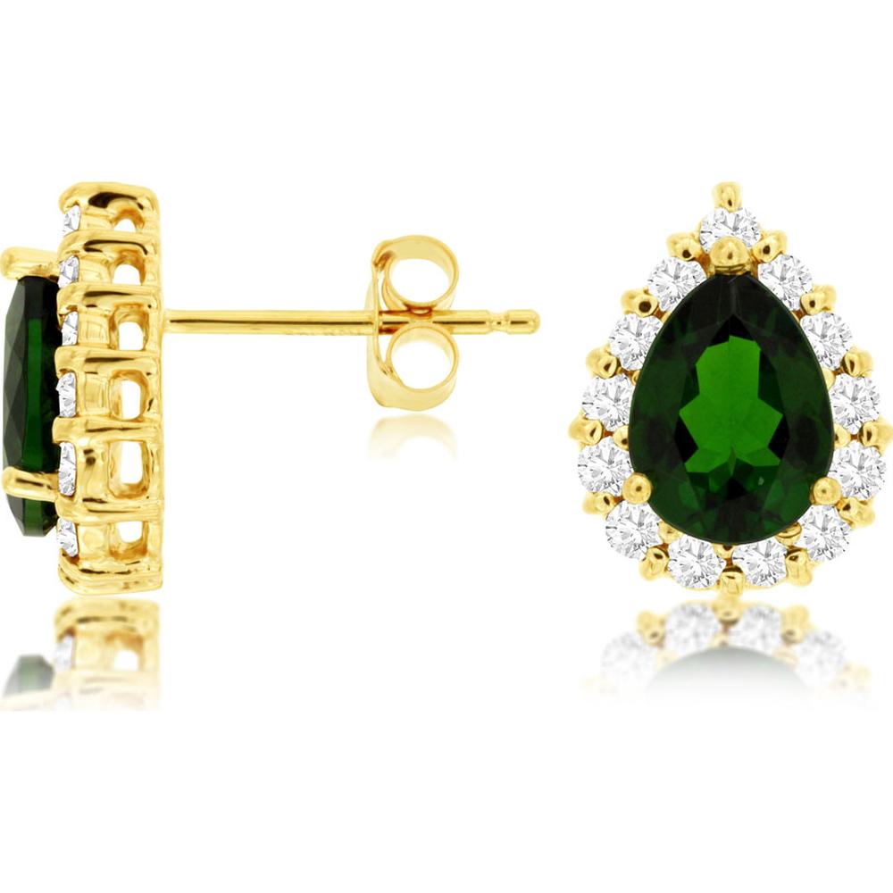14K Yellow Gold Russalite & Diamond Halo Stud Earrings - 2.30 Carats Total Russalite Weight, 1.00 Carats Total Diamond Weight