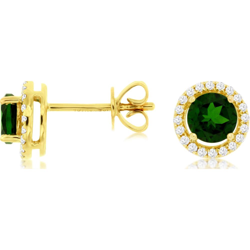 14K Yellow Gold Russalite & Diamond Halo Studs - 1.10 Carats Total Russalite & 0.15 Carats Total Diamond Weight
