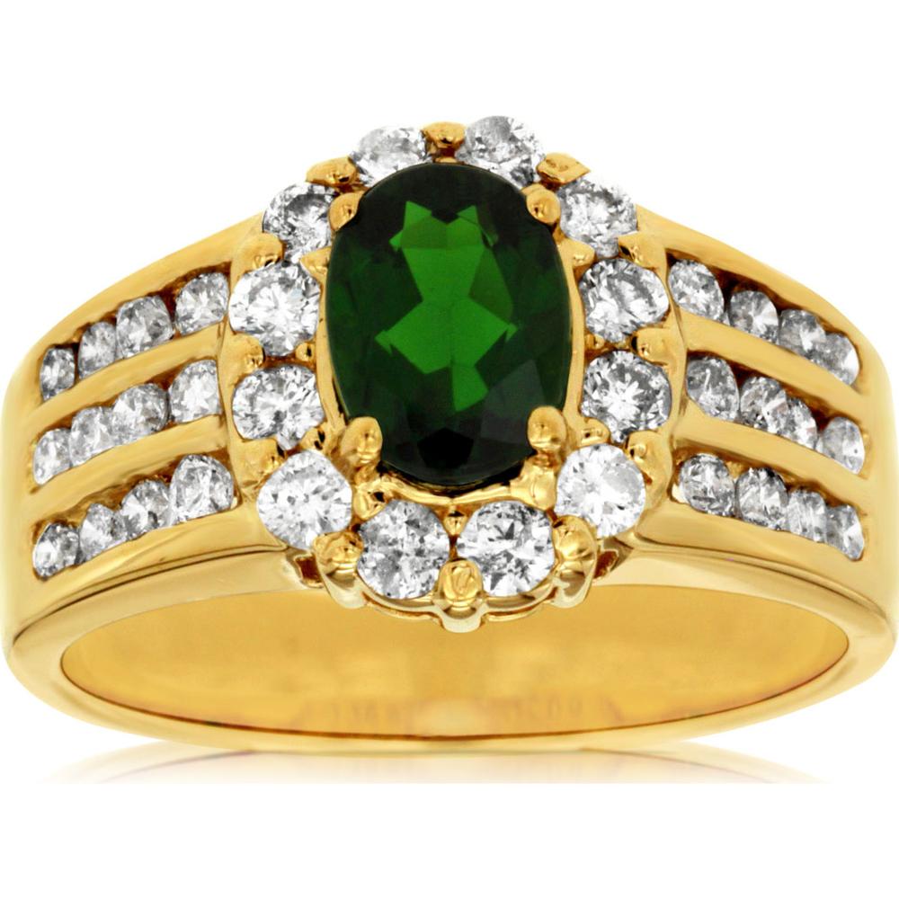 14K Yellow Gold Russalite & Diamond Oval Halo Ring - 1.85 Carats Total Carat Weight