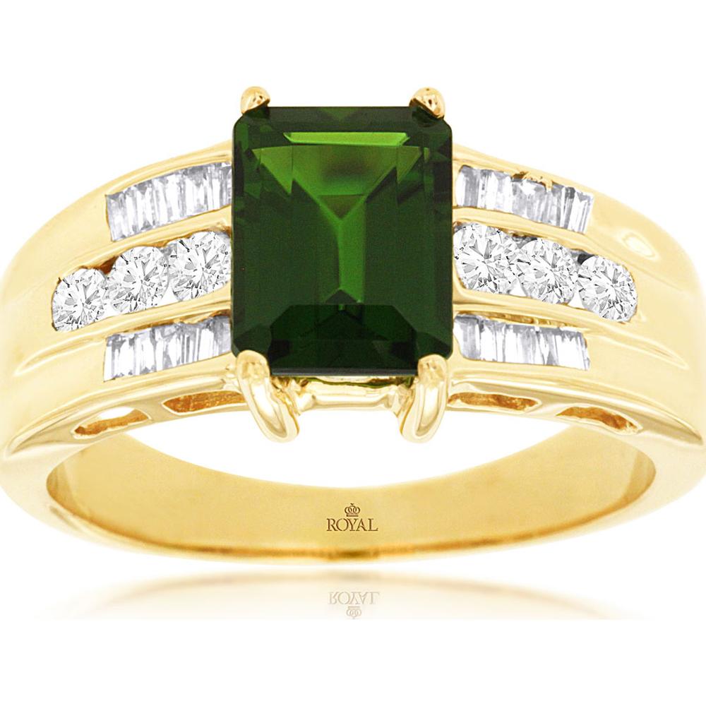 14K Yellow Gold Russalite & Diamond Ring with Emerald Cut Russalite - 1.60 Carats Total Gem Weight