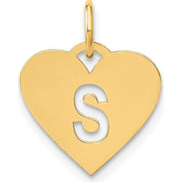 14K Yellow Gold "S" Initial Heart Charm Pendant - Polished Finish by Oro Pregiato