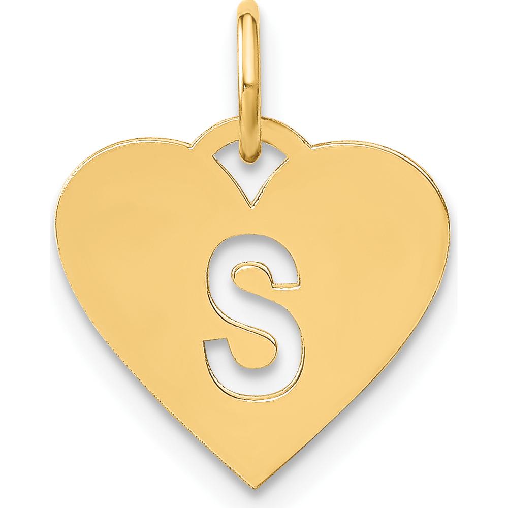 14K Yellow Gold "S" Initial Heart Charm Pendant - Polished Finish by Oro Pregiato