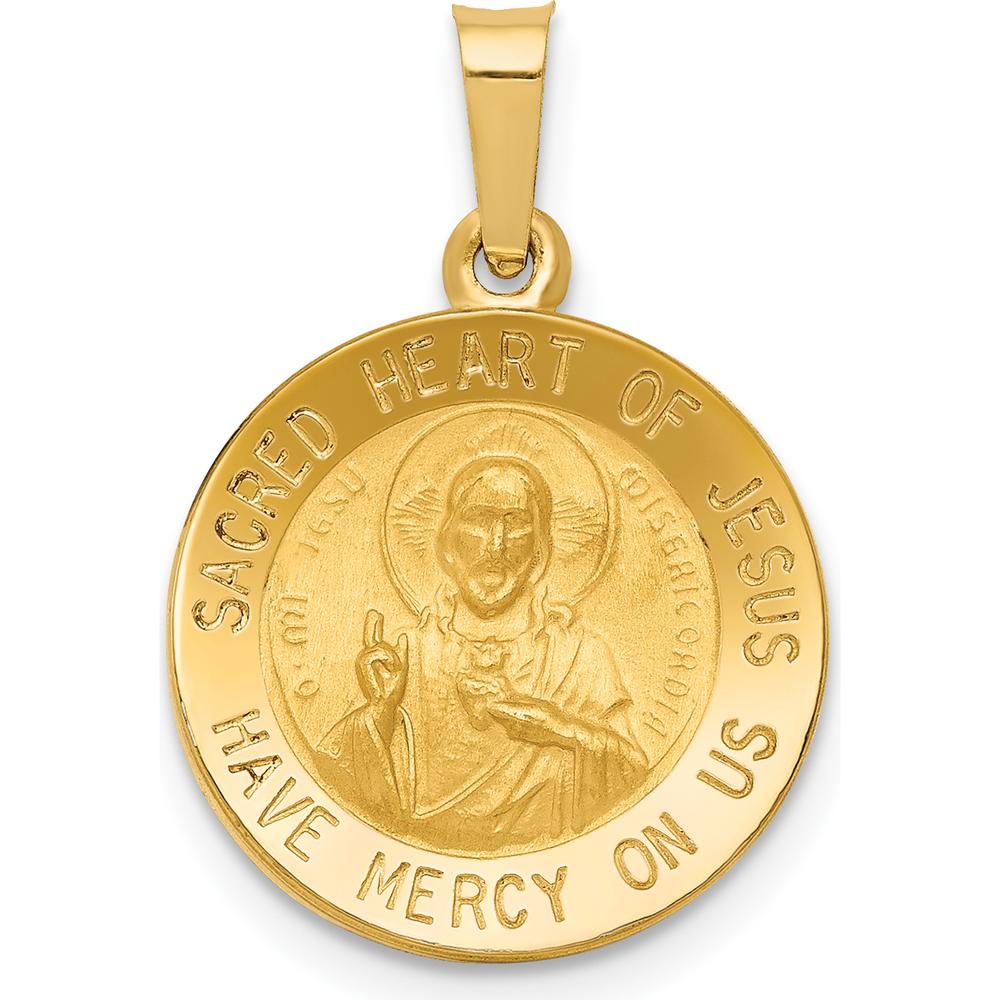 14K Yellow Gold Sacred Heart of Jesus Medal Pendant - 18mm x 15mm by Oro Pregiato