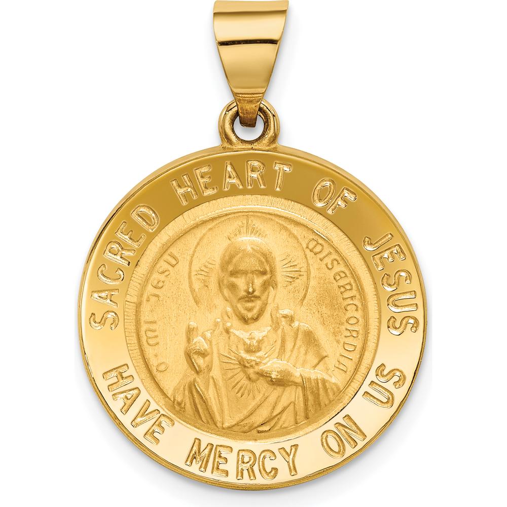 14K Yellow Gold Sacred Heart of Jesus Medal Pendant - Hollow Design by 0