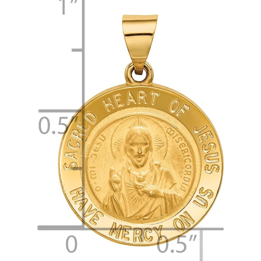 14K Yellow Gold Sacred Heart of Jesus Medal Pendant - Hollow Design by 0