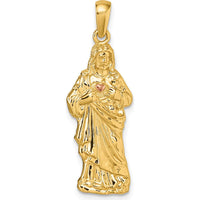 14K Yellow Gold Sacred Heart of Jesus Pendant with Rose-Tone Polished Finish by Oro Pregiato