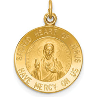14K Yellow Gold Sacred Heart of Jesus Round Charm Pendant - 19mm Length, Polished and Satin Finish by Oro Pregiato