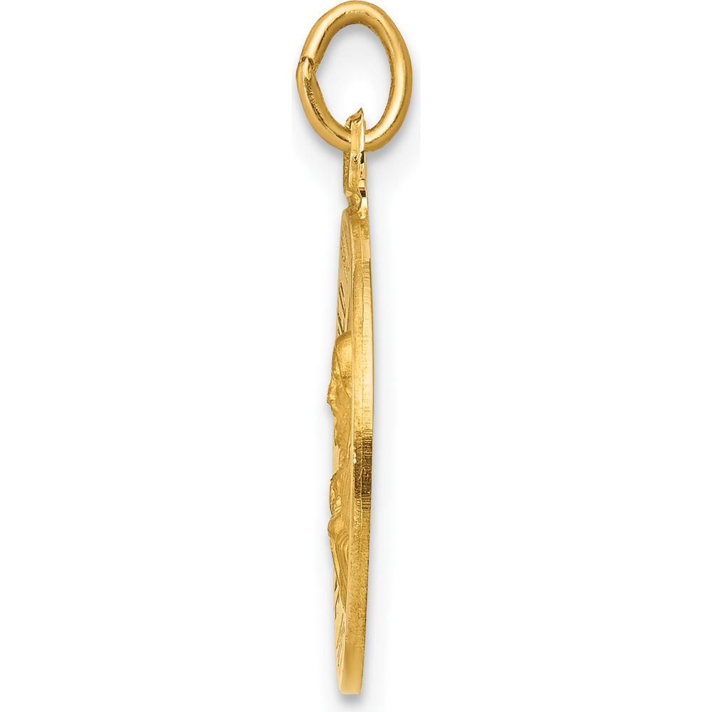14K Yellow Gold Sacred Heart of Jesus Round Charm Pendant - 19mm Length, Polished and Satin Finish by Oro Pregiato